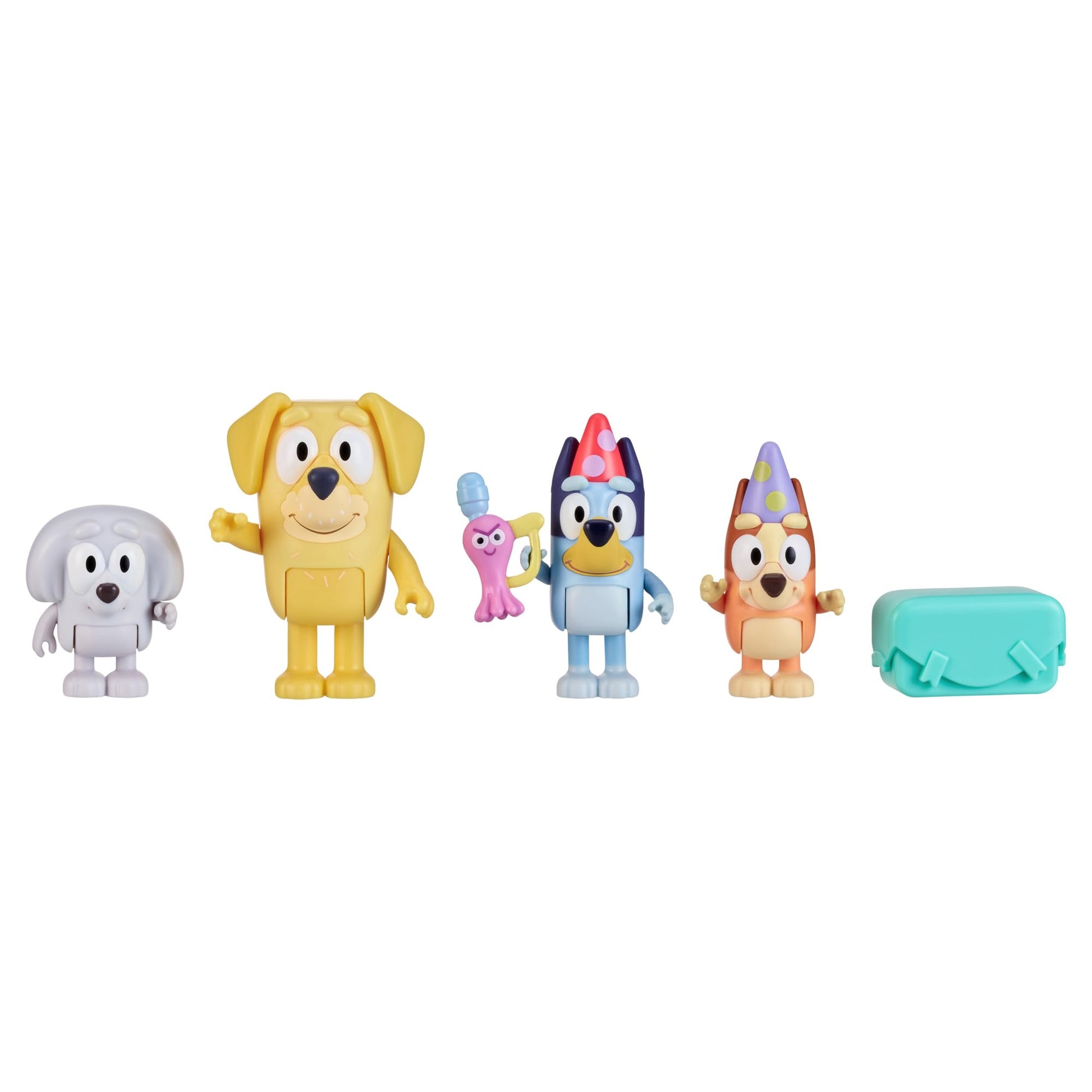 Buy now Bluey Pass The Parcel Figurine Toys Pack of 4, Character Toys with Bingo, Lucky’s Dad, and Lila Figures, Small Action Figures for Kids Ages 3+ at indiglob india