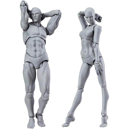 Haniforever Artists Manikin Art Mannequin Figures Supplies Drawing Tools,Small Drawing Figure Model for Sketching,Painting,Action Figures Male+Female Set(Grey)