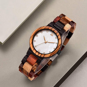 Buy now GORBEN Solid Wood Watch Women Quartz Multicolor Wooden Band Wristwatch Reloj de Mujer with Box (Type 2-1) at indiglob india