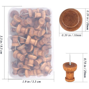 120 Pcs Wood Push Pins, Walnut, Standard, Wooden Thumb Tacks Decorative for Cork Boards Map Photos Calendar and Home Office Craft Projects with Box