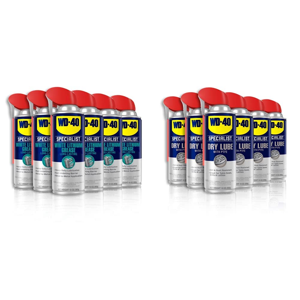 Buy now WD-40 Specialist White Lithium Grease Spray with Smart Straw Sprays 2 Ways, 10 OZ [6-Pack] & Specialist Penetrant with Smart Straw Sprays 2 Ways, 11 OZ 6-Pack (B0BYMNWHT5) at indiglob india