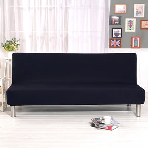 Solid Colour Armless Sofa Bed Cover Polyester Spandex Stretch Futon Slipcover 3 Seater Elastic Full Folding Couch Sofa Shield fits Folding Sofa Bed Without Armrests 80" x 50" in (Black)