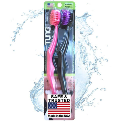 TUNG Brush Tongue Cleaner, Plastic TUNG Scraper, Tongue Cleaning to Fight Bad Breath, Halitosis Defense, USA Made, 2-Pack