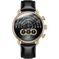 Luxury Men's Big Dial Chronograph Sapphire Glass Waterproof Quartz Black Leather Gold Watches