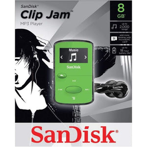 SanDisk 8GB Clip Jam MP3 Player, Green - microSD card slot and FM Radio - SDMX26-008G-G46G