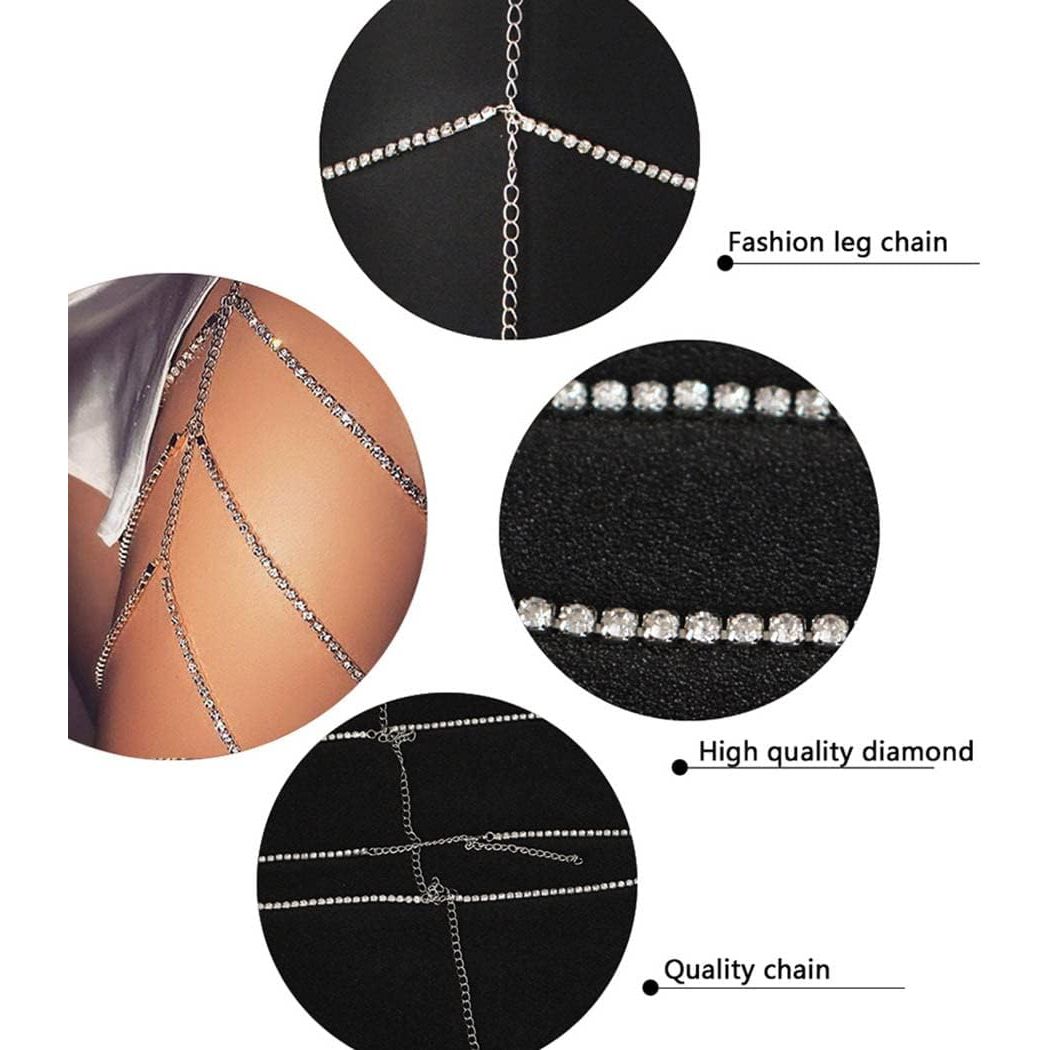 Buy now Sexy Thigh Chains Jewelry Silver Rhinestone Bikini Body Jewelry Layered Leg Chain Party for Women and Girls at indiglob india