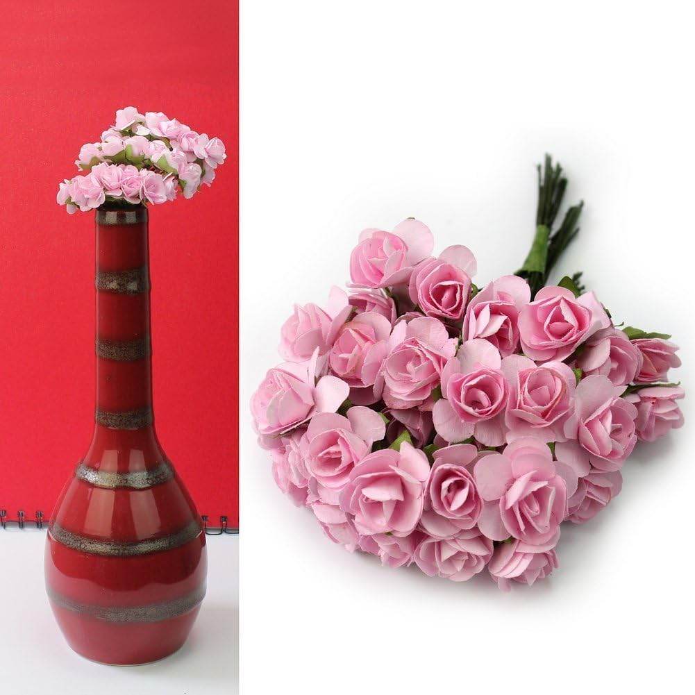 144pc Beautiful Artificial Paper Rose Flower Wedding Card Embellishment, Pink - My Store