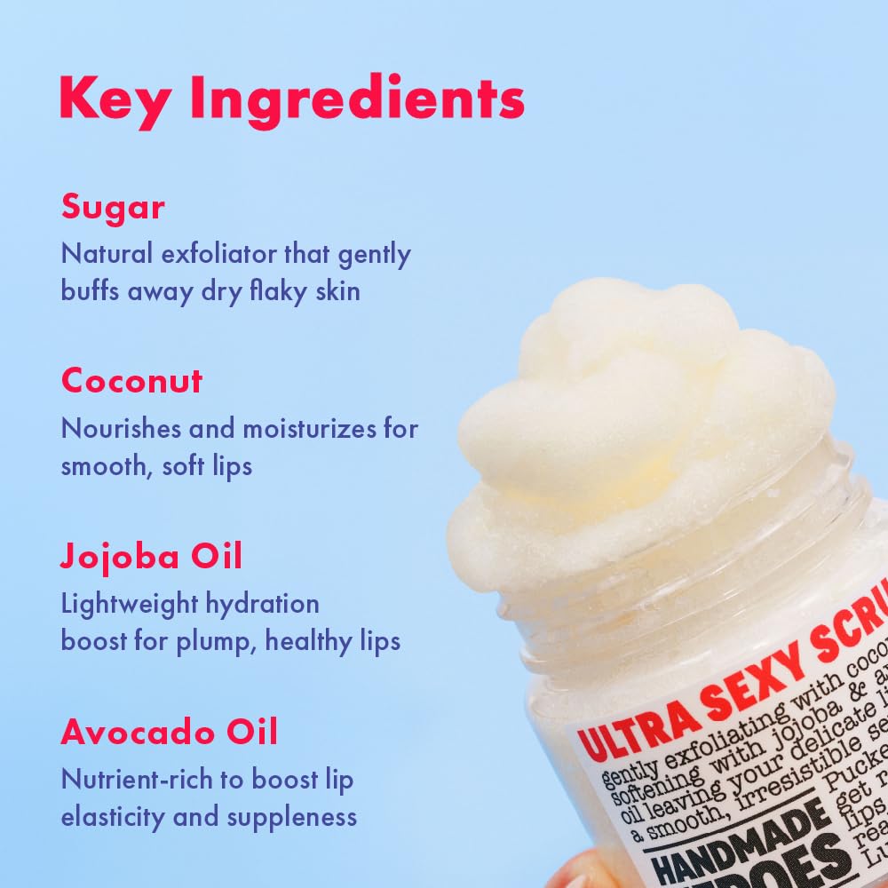 Buy now Handmade Heroes 100% Natural Lip Scrub, Vegan Conditioning Coconut Exfoliator - Gentle Exfoliant, Sugar Polish and Scrubber for Chapped Dry Lips, 1oz (Coconut Sorbet) at indiglob india