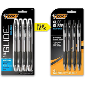 BIC Glide Bold Black Ballpoint Pens, Bold Point (1.6mm), 4-Count Pack, Retractable Ballpoint Pens With Comfortable Full Grip