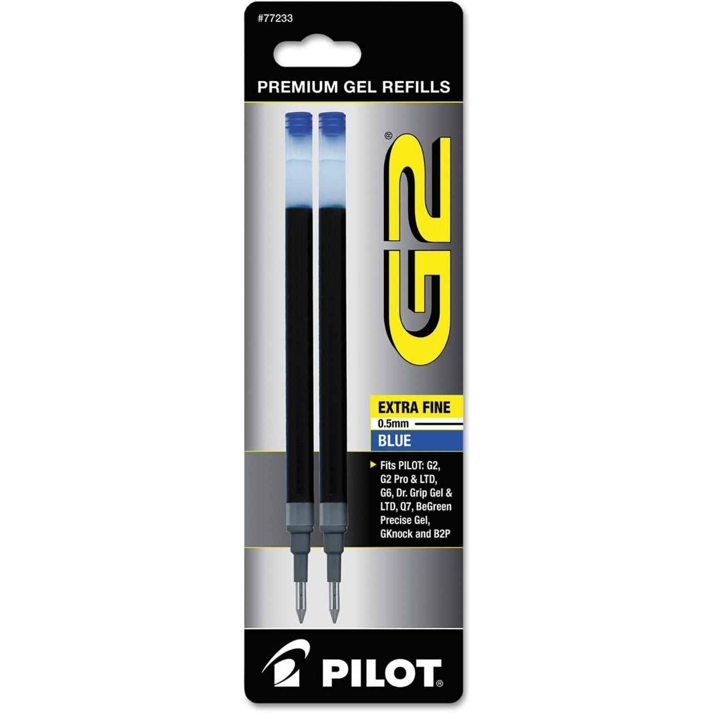 Pilot, G2 Gel Ink Refills, Extra Fine Point 0.5 mm, Blue, Pack of 2