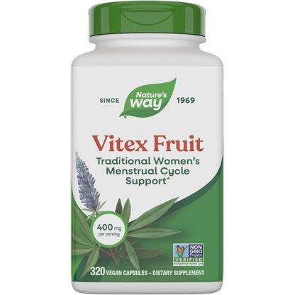 Nature's Way Vitex Fruit, Traditional Menstrual Cycle Support*, Traditional Women's Health Support*, Chasteberry, Vegan, 320 Capsules (Packaging May Vary)