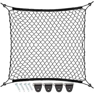 9 MOON 4 Hook Car Trunk Cargo Net - Mesh Storage Organizer - Universal for Car, Van, Truck, SUV - Black Polyester