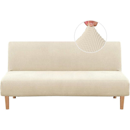H.VERSAILTEX Armless Futon Cover Stretch Sofa Bed Slipcover Protector Elastic Feature Rich Textured High Spandex Small Checks Jacquard Fabric Futon Cover, Machine Washable, Dove