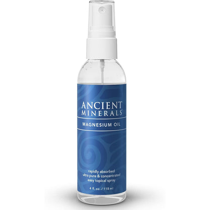 Ancient Minerals Magnesium Oil Spray Bottle of Pure Genuine Zechstein Magnesium Chloride - Topical Magnesium for Skin Application (4fl oz)