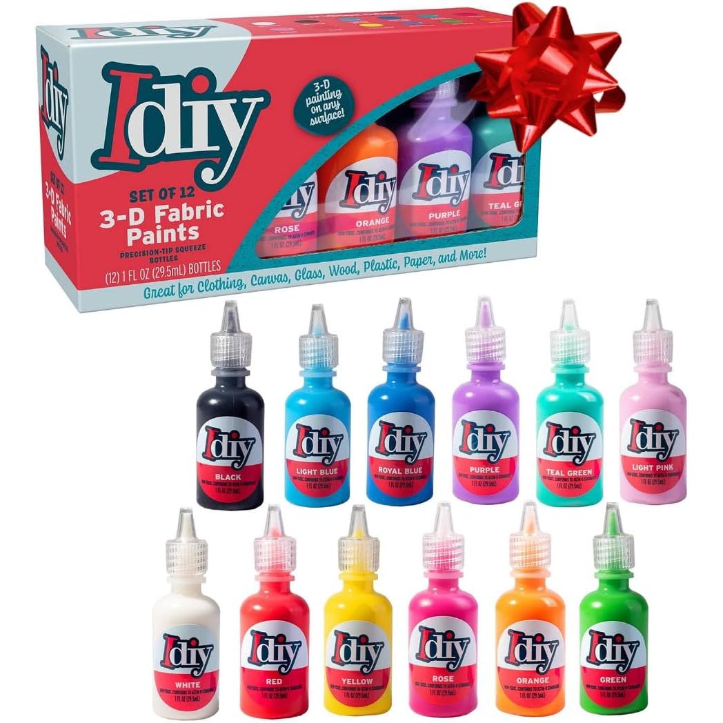 Buy now DIY Fabric Paints, Set of 12 Colors, (1oz bottles) Ultra Bright 3D Fabric Paint, Non-Toxic Water-Based and Permanent - Great Craft, Gift, Project, Summer Camp Activity - Decorate on Any Surface! at indiglob india
