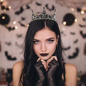 Aiosy Halloween Black Crown Rhinestone Tiara and Crowns Crystal Queen Tiara Gothic Hair Accessories Wedding Crowns Costume Baroque Crown for Women