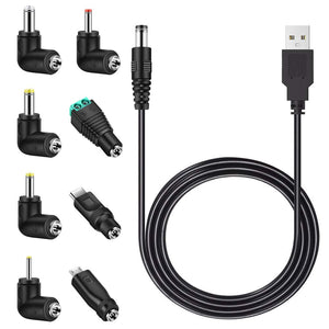 MEROM Universal 5V DC Power Cable, USB to DC 5.5x2.1mm Charging Cord Plug with 8 Connector Tips(5.5x2.5, 4.8x1.7, 4.0x1.7, 3.5x1.35, 2.5x0.7, Micro USB, Type-C)