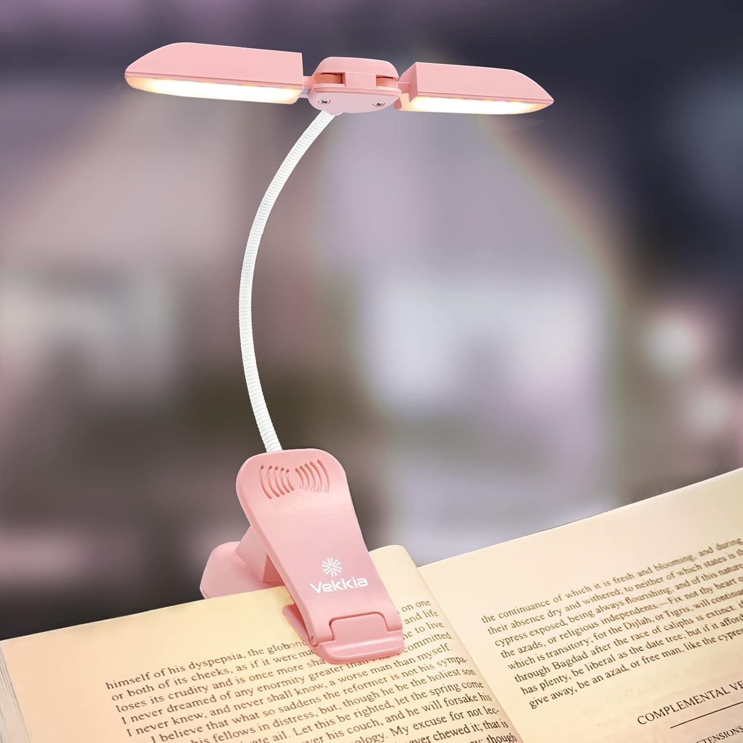 Buy now Vekkia 14 LED Rechargeable Book Light for Reading at Night, Eye-Care Reading Light for Books in Bed, 180° Adjustable, Clip on Lamp, 3 Color Temperatures, Lightweight, Present for Reader Pink at indiglob india