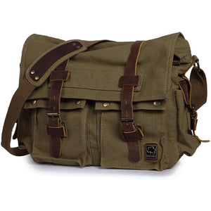 JONON Vintage Military Men Canvas Messenger Bag for 13.3-17" Laptop