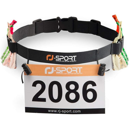 RJ-Sport Race Number Belt - Triathlon Race Belt Bib Holder with 6 Energy Gel Loops for Triathalon, Marathon, Running and Cycling