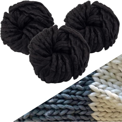 Chunky Vegan Wool Yarn 3 Pack (111 Yards Total, 37 Each Skein) - Navy Blue - Fluffy Polyester Yarn Perfect for Soft Throw & Baby Blankets, Arm Knitting, Crocheting & DIY Crafts and Art Projects