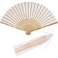 24pcs Imitated Silk Hand Fan Imitated Silk Fabric Bamboo Handheld Folded Fan Bridal Dancing Props Church Wedding Party Favors with Organza Bags (Cream)