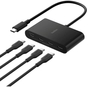 Belkin Connect USB-C to 4-Port Hub, Multiport Adapter with 4 USB-C 3.2 Gen2 Ports & 100W PD with Max 10Gbps High Speed Data Transfer for MacBook, iPad, Chromebook, PC, and More, Blac