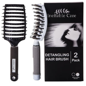 Boar Bristle Hair Brush set – Curved and Vented for Wet and Dry Detangling Hair Brush for Women Long, Thick, Thin, Curly & Tangled Hair Vent Brush - Stocking Stuffers Gift kit