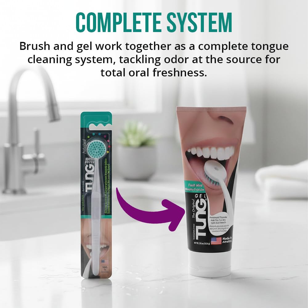 Buy now Tung Tongue Cleaning Kit, Tung Brush and Gel, Bad Breath Odor Eliminator, Halitosis Defense, USA Made (Set of 1) at indiglob india