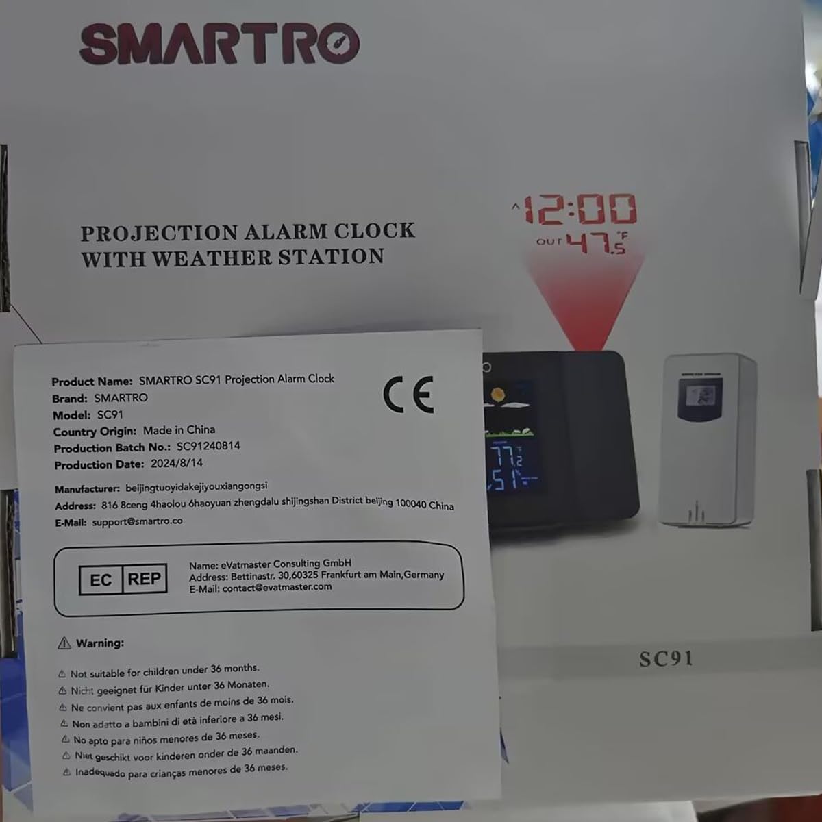 Buy now SMARTRO SC91 Projection Alarm Clock for Bedrooms with Weather Station, Wireless Indoor Outdoor Thermometer, Temperature Humidity Monitor Gauge Hygrometer at indiglob india