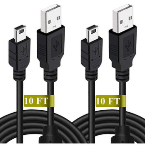 2 Pack 10ft PS3 Controller Charger Cable - Fast Mini USB Data Charging Cord for PS Move PlayStation 3 Wireless Controller, TI84 Plus CE, Digital Camera