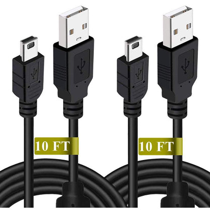 2 Pack 10ft PS3 Controller Charger Cable - Fast Mini USB Data Charging Cord for PS Move PlayStation 3 Wireless Controller, TI84 Plus CE, Digital Camera