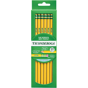 Ticonderoga Wood-Cased Pencils, Unsharpened, 2 HB Soft, Yellow, 24 Count