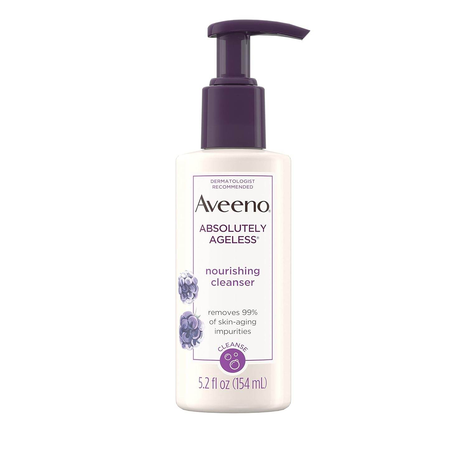 Aveeno Absolutely Ageless Nourishing Daily Facial Cleanser, Antioxidant-Rich Blackberry Extract, Non-Comedogenic Makeup-Removing Face Wash from Dermatologist-Recommended Brand, 5.2 fl. oz - My Store