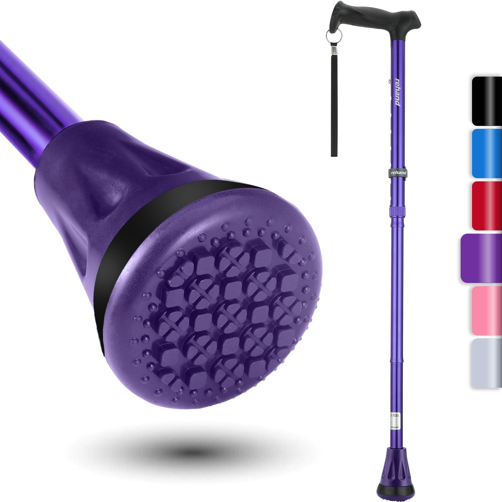 Buy now REHAND Walking Cane - Foldable, Adjustable, Collapsible Walking Canes for Men & Women, Heavy Duty All Terrain Tip, with Travel Bag | Walking Sticks for Seniors & Adults Romance Purple at indiglob india