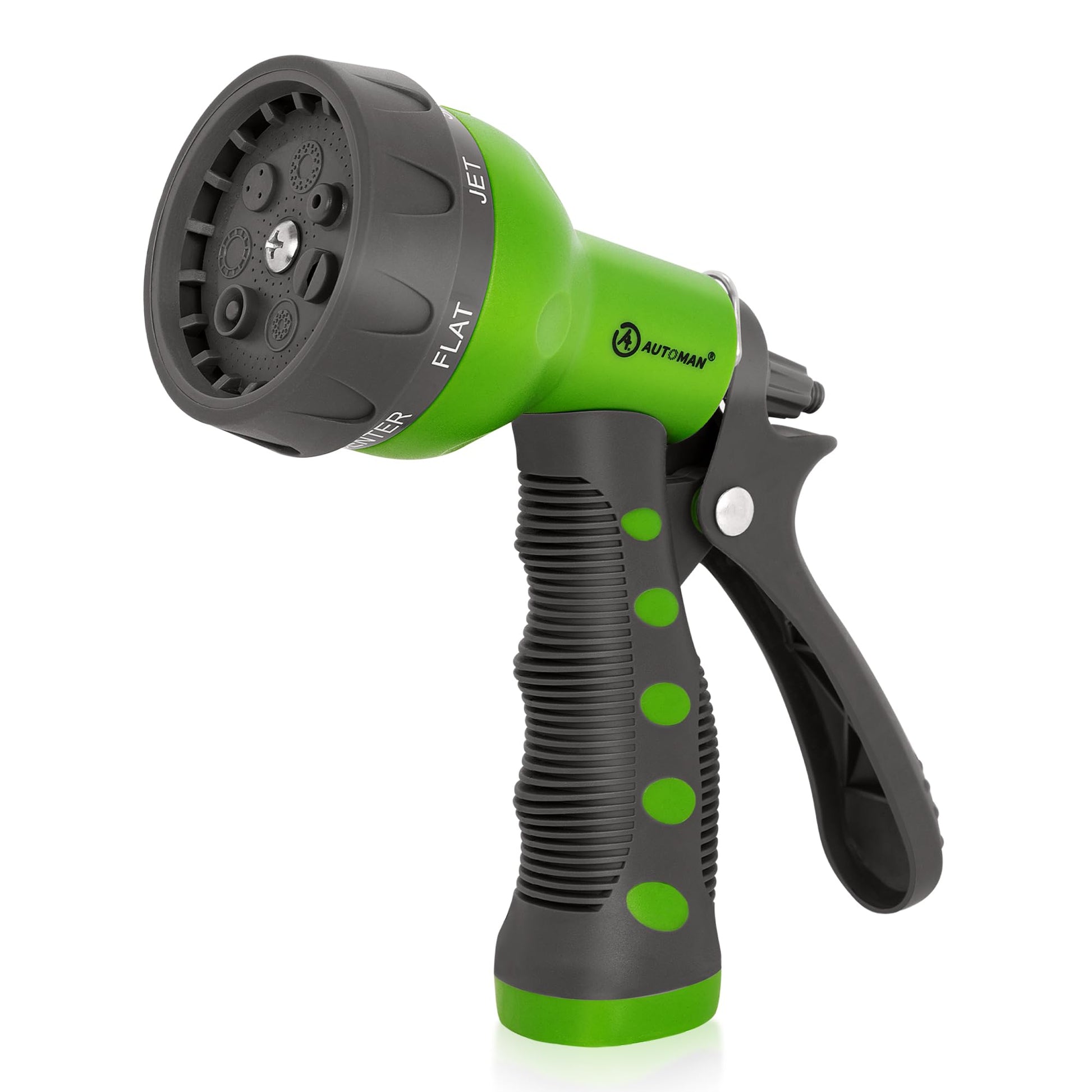 Buy now AUTOMAN-Garden-Hose-Nozzle, ABS Water Spray Nozzle with 7 Adjustable Watering Patterns, Slip Resistant for Watering Plants, Lawn& Garden, Washing Cars, Cleaning, Showering Pets & Outdoor Fun. Green at indiglob india