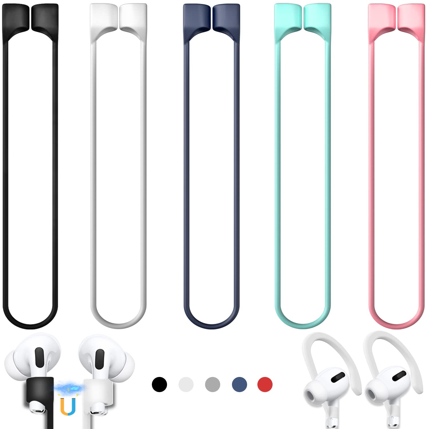 Buy now 5 Pack Ultra Strong Magnetic AirPods Pro Straps, Anti-Lost Neck Cord for AirPods Pro 3 2025,AirPods 4th, AirPods Pro 2nd/1st, AirPod 3rd, AirPod 2nd/1st - 5 Pcs Silicone Sports Lanyard and 2 Ear Hook at indiglob india