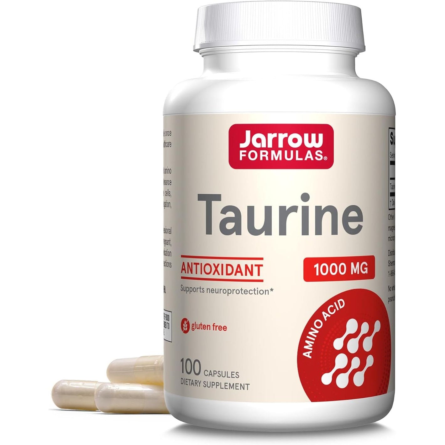 Jarrow Formulas Taurine 1000 mg - 100 Capsules - Antioxidant Amino Acid - Brain Health & Function - Pharmaceutical Grade Taurine Capsules - 100 Servings
