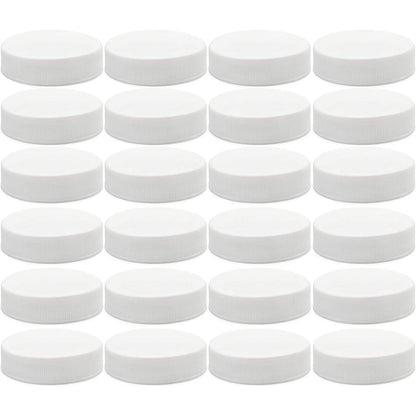 Cornucopia Brands Regular Mouth Plastic Mason Jar Lids, Unlined (24-Pack); Standard Size 70-450 White Plastic Caps for Mason Jars