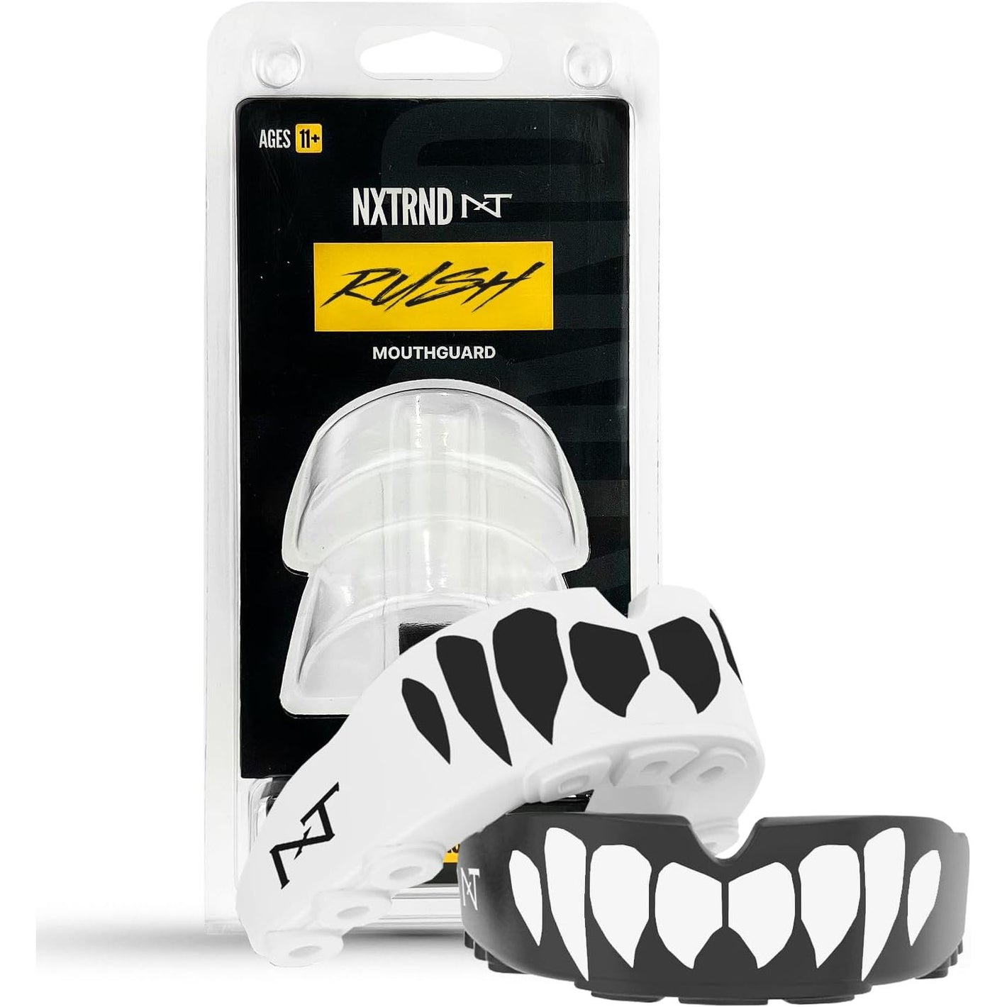 2 Pack Nxtrnd Rush Mouth Guard for Boxing and Other Sports (Black & White Fangs)