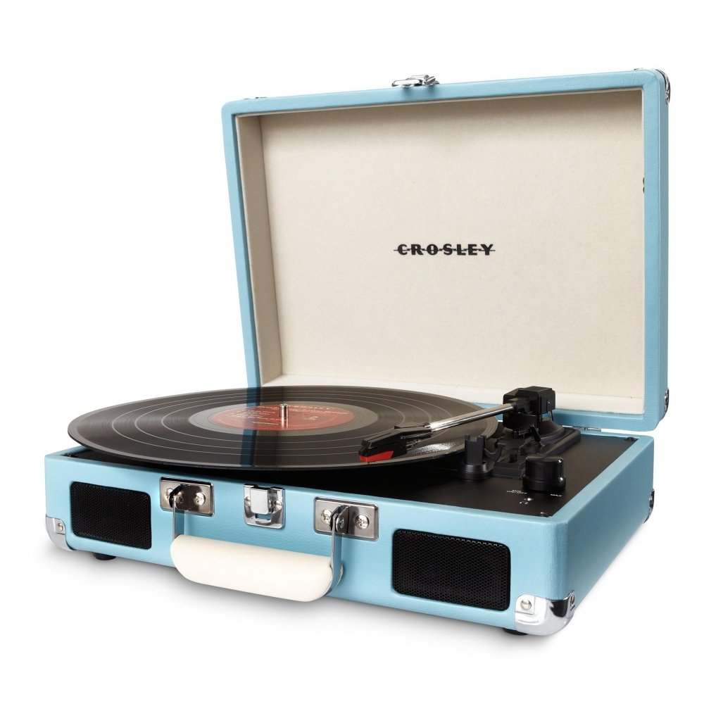 Buy now Crosley CR8005D-TU Cruiser Deluxe Vintage 3-Speed Bluetooth Suitcase Vinyl Record Player Turntable, Aqua at indiglob india