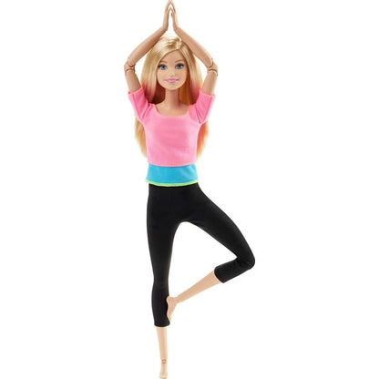 Barbie Made To Move Doll, Ultra-Posable, 22 Points To Bend, Black Leggings, Color-Blocked Top, Long Blond Hair