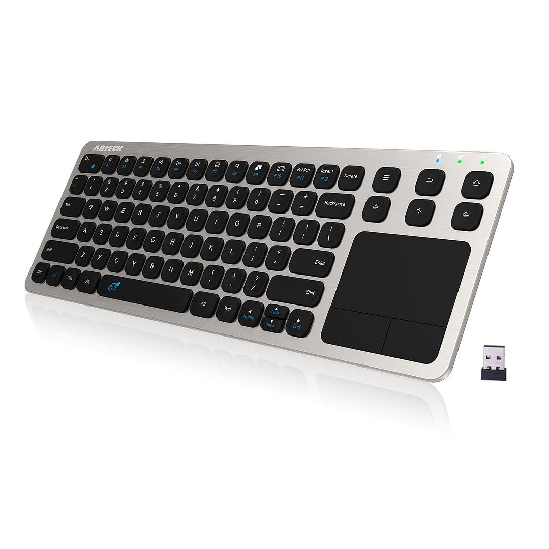 Buy now Arteck 2.4G Wireless Touch TV Keyboard with Easy Media Control and Built-in Touchpad Mouse Solid Stainless Ultra Compact Full Size Keyboard -Connected Computer, Smart TV, HTPC at indiglob india