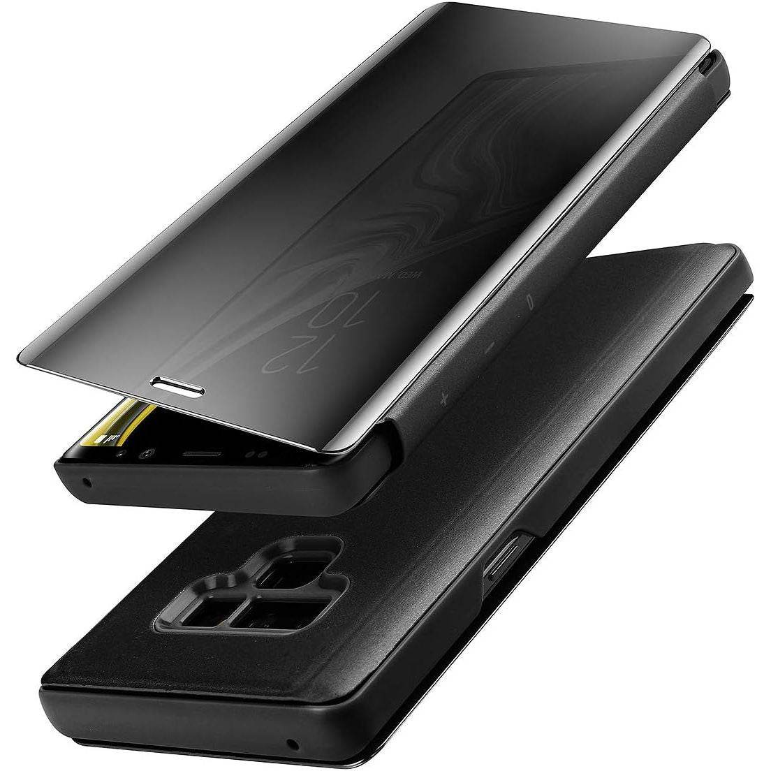 AICase Galaxy Note 9 Case, Luxury Translucent View Window Front Cover Mirror Screen Flip Smart Electroplate Plating Stand 360 Full Body Protective Case for Samsung Galaxy Note 9 (Midnight Black) - My Store