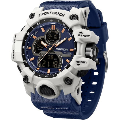 FANMIS Men's Solar Powered Casual Quartz Wrist Watch Analog Digital Multifunctional Black Sports Watch (Black)