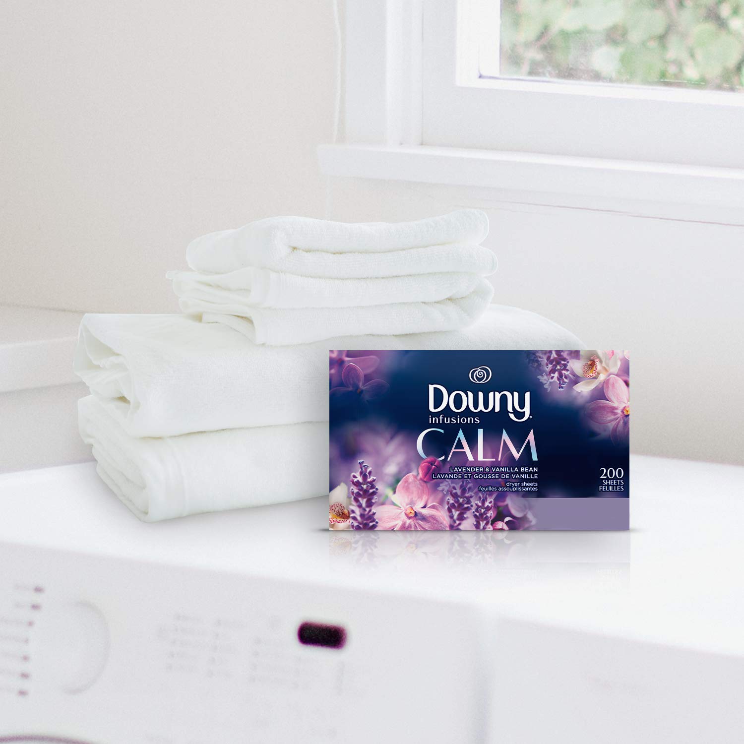 Buy now Downy Infusions Dryer Sheets Laundry Fabric Softener, Calm Scent, Lavender & Vanilla Bean, 200 Count at indiglob india