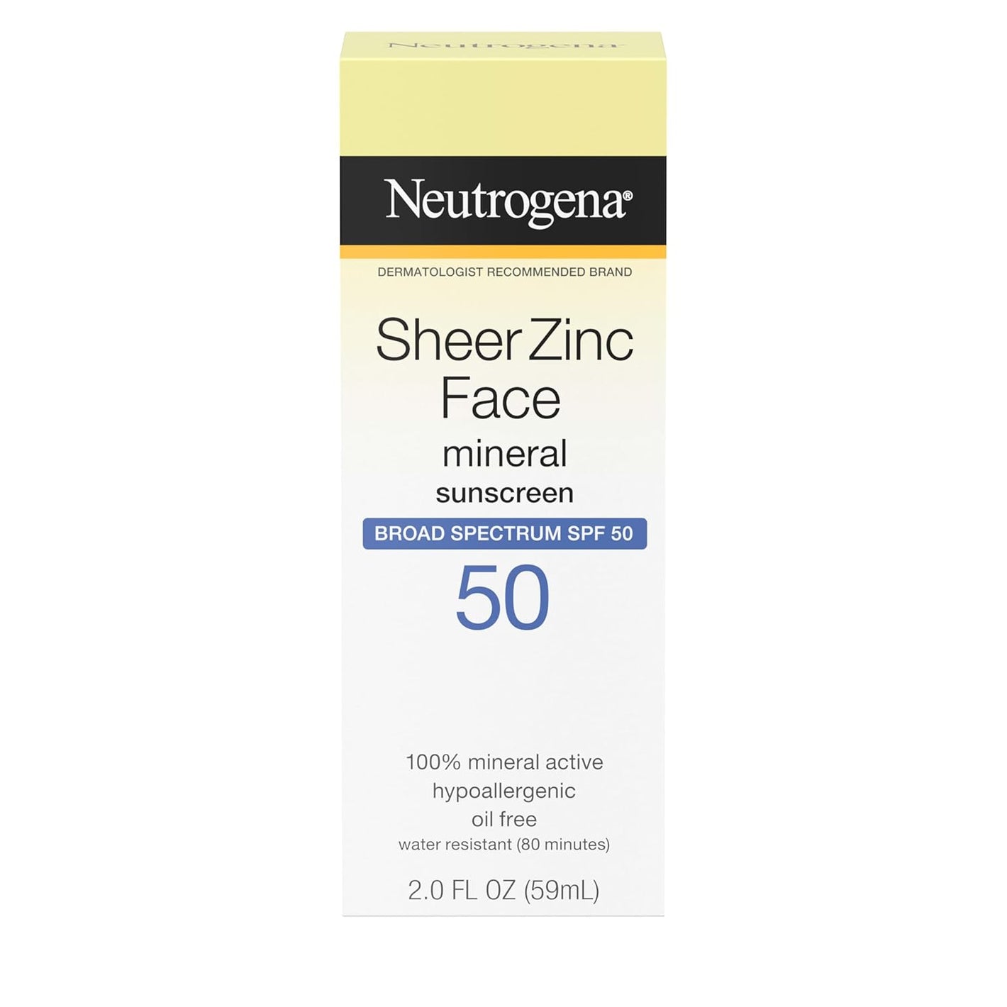 Neutrogena Sheer Zinc Oxide Dry-Touch Face Sunscreen with Broad Spectrum SPF 50, Oil-Free, Non-Comedogenic & Non-Greasy Mineral Sunscreen, 2 fl. oz