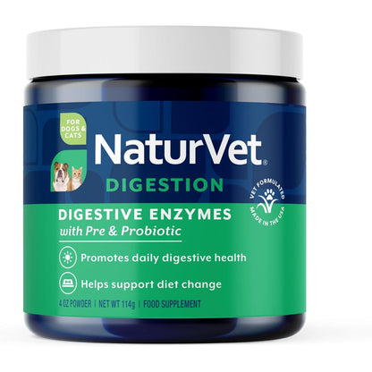 NaturVet – Digestive Enzymes for Dogs - Plus Probiotics & Prebiotics | Helps Support Diet Change & A Healthy Digestive Tract | for Dogs & Cats | 4 oz Powder