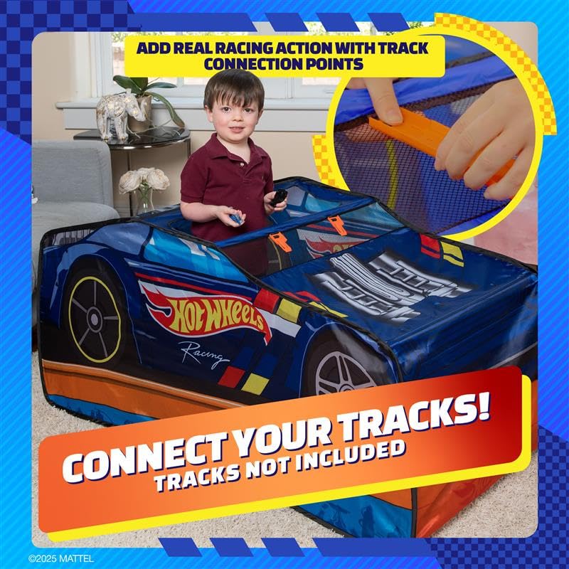 Buy now Hot Wheelsƒ?› Pop Up Play Tent, Playhouse for Boys, Race Car Tent with Connections for Hot Wheels Tracks, Indoor Playspace with Roll-Up Door & Roof Opening, Easy Setup, Folds Flat for Storage at indiglob india