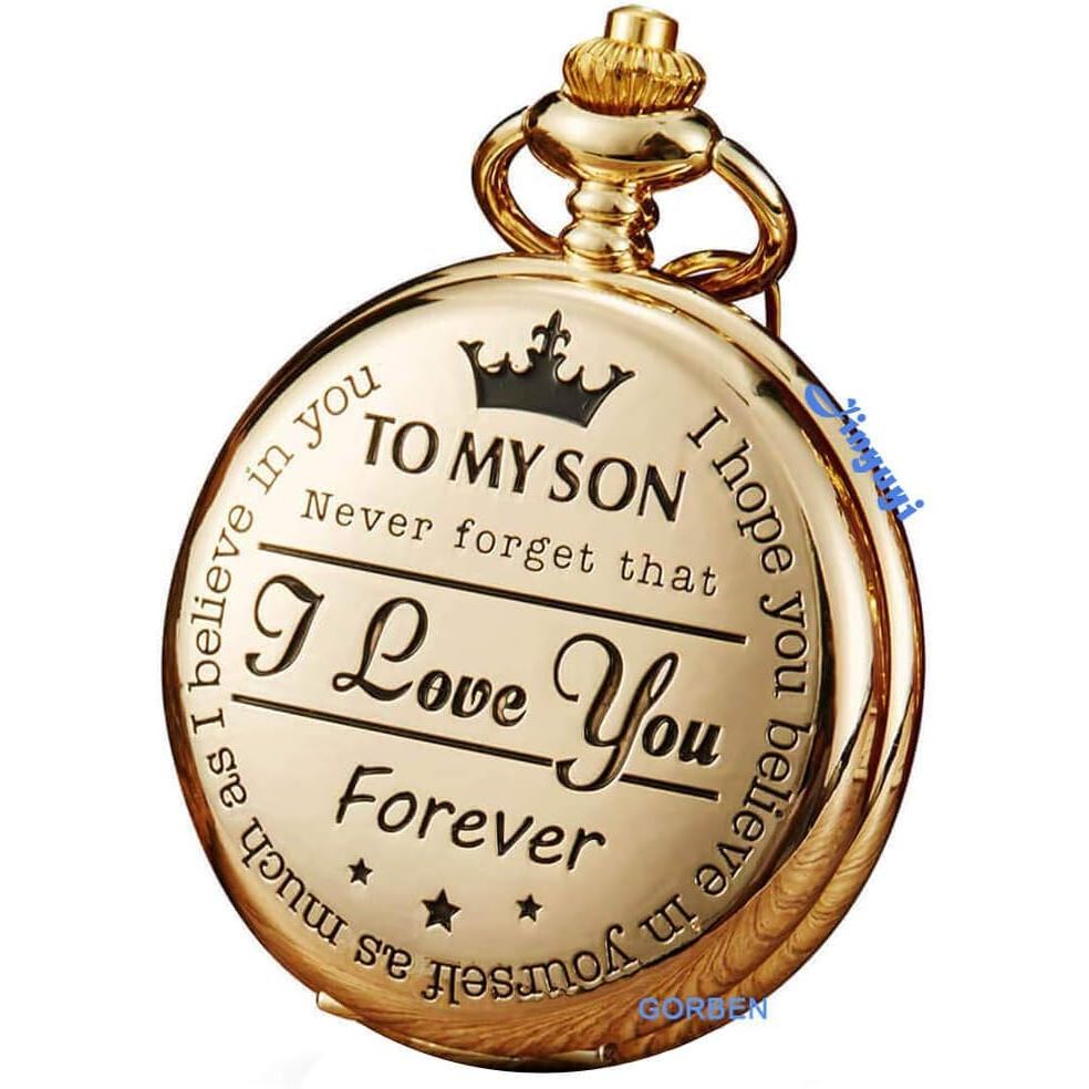 Engraved Pocket Watch to Son I Love You Gifts from a Mom Dad Birthday Christmas Gift Fob Watches Chains